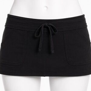 Y2K Minimalism, Black Micro Mini Skirt,Drawstring,Patch Pockets, Size S